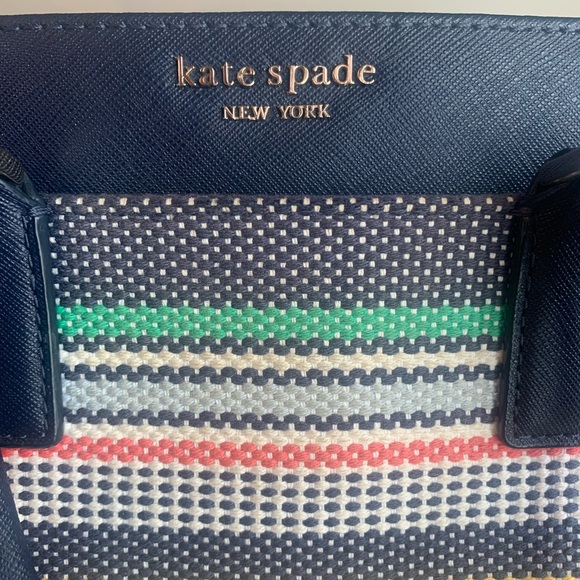Kate Spade Cameron Boardwalk Stripe Medium Satchel Navy Saffiano Leather - Picture 9 of 11